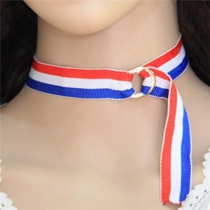 Navy Fashion Strips Pattern Short Choker Cloth Necklet