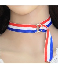 Navy Fashion Strips Pattern Short Choker Cloth Necklet
