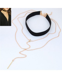 Cloth and Alloy Combo Stick Pendant Multi-layers Long Fashion Costume Necklace