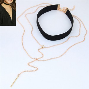 Cloth and Alloy Combo Stick Pendant Multi-layers Long Fashion Costume Necklace