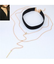 Cloth and Alloy Combo Stick Pendant Multi-layers Long Fashion Costume Necklace