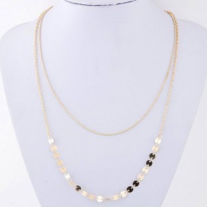 Shining Paillettes Dual Layers Alloy Fashion Statement Necklace