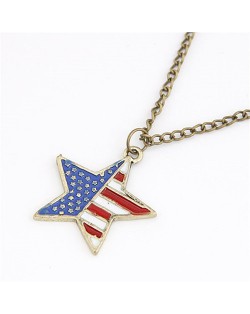 U.S. National Flag Theme Oil Spot Glazed Star Pendant Fashion Necklace
