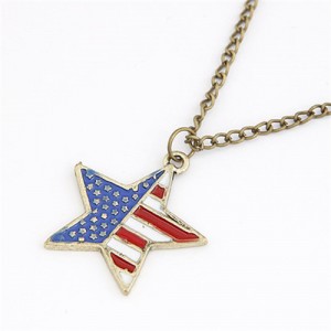 U.S. National Flag Theme Oil Spot Glazed Star Pendant Fashion Necklace
