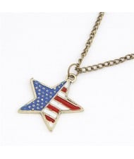 U.S. National Flag Theme Oil Spot Glazed Star Pendant Fashion Necklace