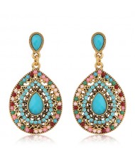 Rhinestone and Assorted Gems Embellished Vintage Waterdrop Design Fashion Earrings - Sky Blue