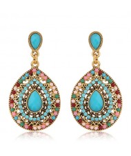 Rhinestone and Assorted Gems Embellished Vintage Waterdrop Design Fashion Earrings - Sky Blue