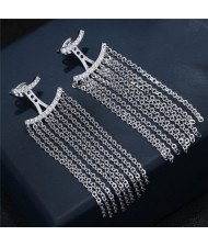 Cubic Zirconia Embellished Curves with Chains Tassel Design Fashion Earrings