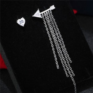 Arrow Through the Heart Asymmetric Design Tassel Fashion Stud Earrings