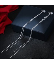Graceful Long Tassel Pearl Stud Earrings - Silver