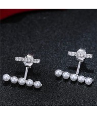 Sweet Korean Fashion Pearl and Cubic Zirconia Elegant Costume Earrings - Silver