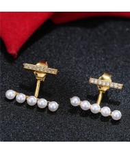 Sweet Korean Fashion Pearl and Cubic Zirconia Elegant Costume Earrings - Golden