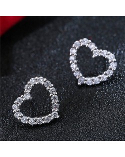 Cubic Zirconia Embellished Cute Heart Stud Earrings