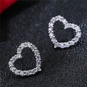 Cubic Zirconia Embellished Cute Heart Stud Earrings