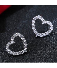 Cubic Zirconia Embellished Cute Heart Stud Earrings