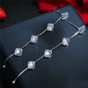 Shining Crystal Shape Cubic Zirconia Dangling Cluster Design Fashion Stud Earrings