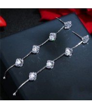 Shining Crystal Shape Cubic Zirconia Dangling Cluster Design Fashion Stud Earrings