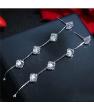 Shining Crystal Shape Cubic Zirconia Dangling Cluster Design Fashion Stud Earrings
