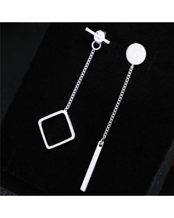 Dangling Square and Stick Asymmetric Design Fashion Stud Earrings