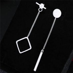 Dangling Square and Stick Asymmetric Design Fashion Stud Earrings