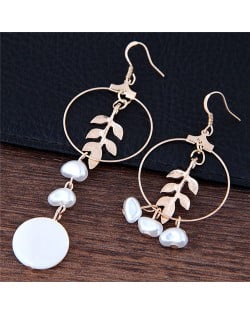 Leaves Theme Asymmetric Fashion Dangling Hoop Earrings