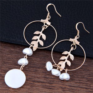Leaves Theme Asymmetric Fashion Dangling Hoop Earrings