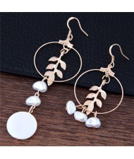 Leaves Theme Asymmetric Fashion Dangling Hoop Earrings