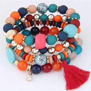 Assorted Beads with Tassel Design Four Layers Candy Color High Fashion Bracelets - Multicolor