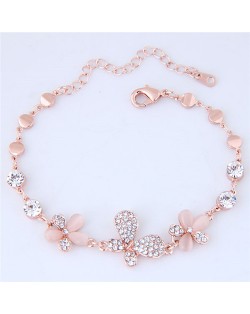 Rhinestone Stereo Flowers Fashion Bracelet - White