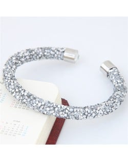 Shining Rhinestone Dust Inlaid Open-end High Fashion Bracelet - White