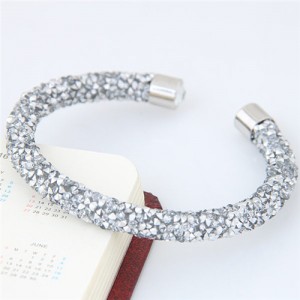 Shining Rhinestone Dust Inlaid Open-end High Fashion Bracelet - White