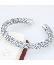 Shining Rhinestone Dust Inlaid Open-end High Fashion Bracelet - White