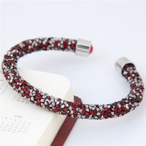 Shining Rhinestone Dust Inlaid Open-end High Fashion Bracelet - Red