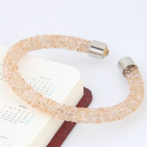 Shining Rhinestone Dust Inlaid Open-end High Fashion Bracelet - Light Yellow