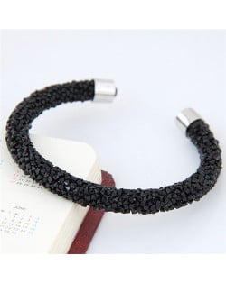 Shining Rhinestone Dust Inlaid Open-end High Fashion Bracelet - Black