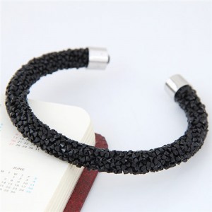 Shining Rhinestone Dust Inlaid Open-end High Fashion Bracelet - Black