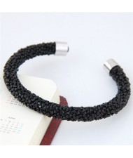 Shining Rhinestone Dust Inlaid Open-end High Fashion Bracelet - Black