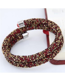 High Fashion Rhinestone Dust Attached Shining Dual Layer Bangle - Golden and Red