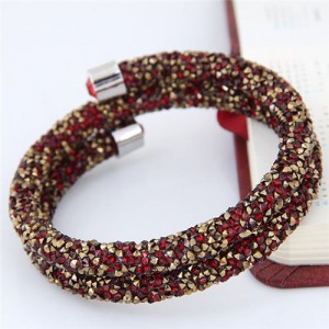 High Fashion Rhinestone Dust Attached Shining Dual Layer Bangle - Golden and Red