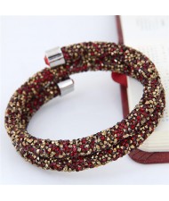 High Fashion Rhinestone Dust Attached Shining Dual Layer Bangle - Golden and Red