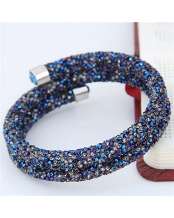 High Fashion Rhinestone Dust Attached Shining Dual Layer Bangle - Blue