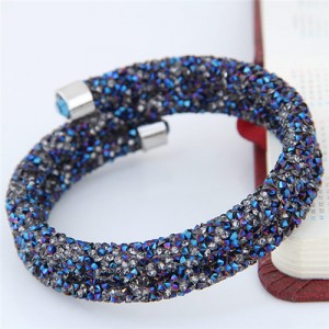 High Fashion Rhinestone Dust Attached Shining Dual Layer Bangle - Blue
