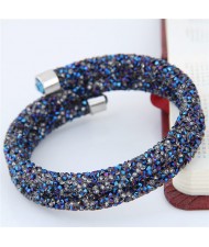 High Fashion Rhinestone Dust Attached Shining Dual Layer Bangle - Blue