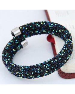 High Fashion Rhinestone Dust Attached Shining Dual Layer Bangle - Black