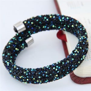 High Fashion Rhinestone Dust Attached Shining Dual Layer Bangle - Black