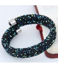 High Fashion Rhinestone Dust Attached Shining Dual Layer Bangle - Black