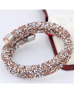 High Fashion Rhinestone Dust Attached Shining Dual Layer Bangle - Light Brown