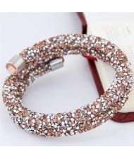 High Fashion Rhinestone Dust Attached Shining Dual Layer Bangle - Light Brown