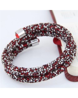 High Fashion Rhinestone Dust Attached Shining Dual Layer Bangle - Silver and Red