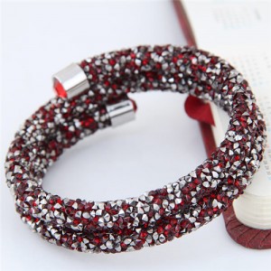 High Fashion Rhinestone Dust Attached Shining Dual Layer Bangle - Silver and Red